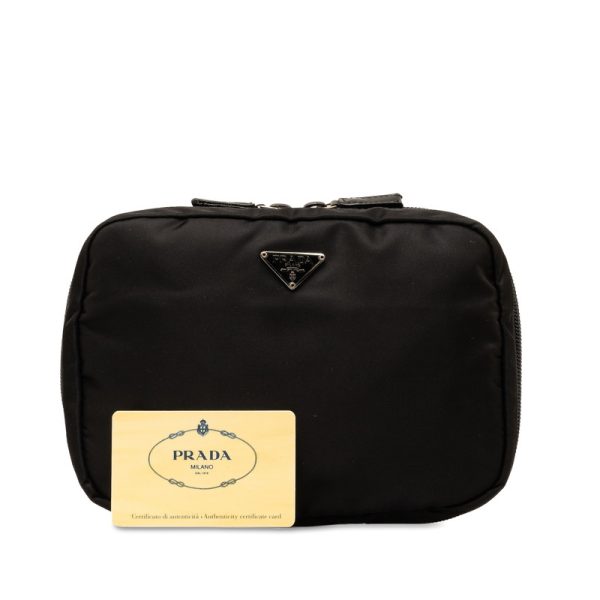 tu36gkveajb35ooa 10 Prada Triangle Logo Plate Pouch 1N0726 Black Nylon Leather