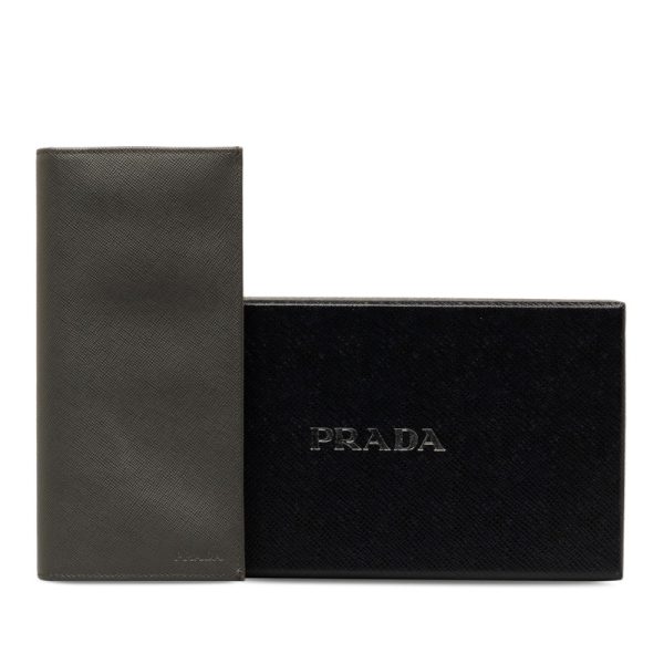 tzhlwp13nvzu7ywt 12 Prada Saffiano Logo Bifold Long Wallet Gray Leather