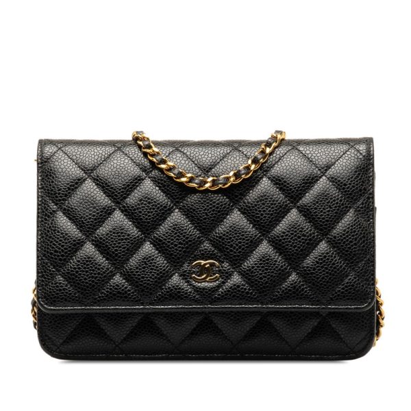 uhkezenft48as11o 1 CHANEL Matelasse Cocomark Chain Wallet Shoulder Bag Black Caviar Skin