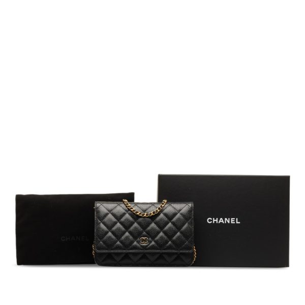 uhkezenft48as11o 11 CHANEL Matelasse Cocomark Chain Wallet Shoulder Bag Black Caviar Skin