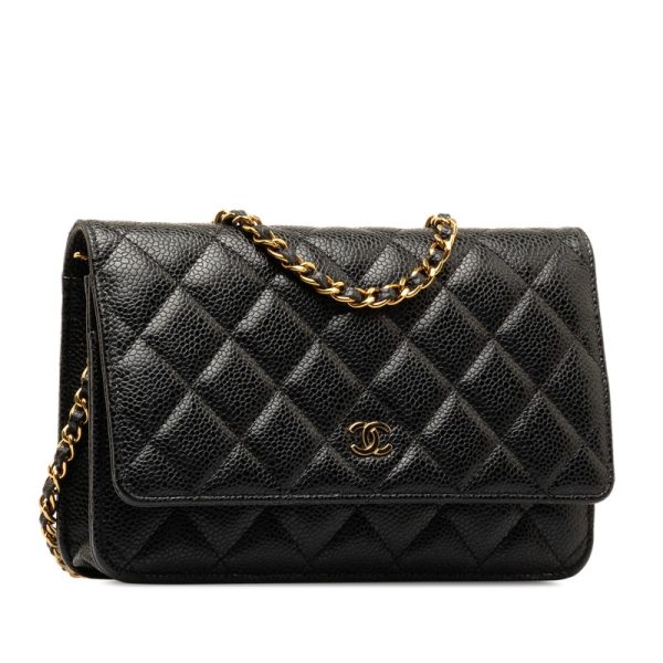 uhkezenft48as11o 2 CHANEL Matelasse Cocomark Chain Wallet Shoulder Bag Black Caviar Skin