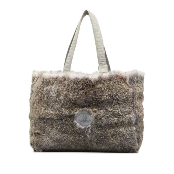 upqccp9sxvkajhtg 1 CHANEL Cocomark Handbag Tote Bag Gray Rabbit Fur Suede