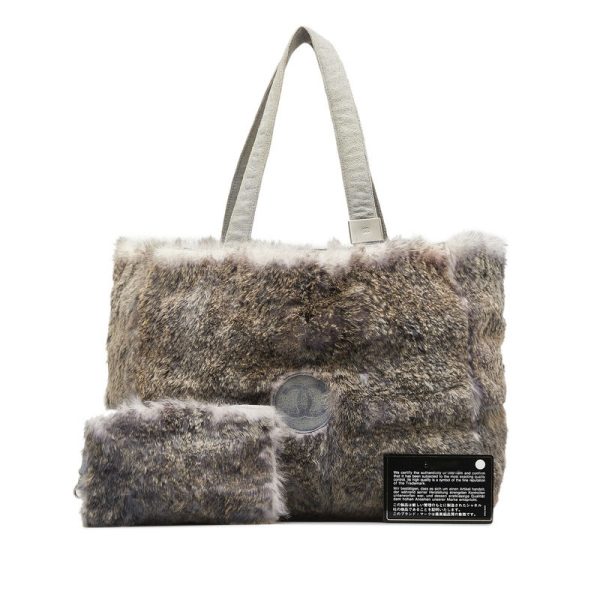 upqccp9sxvkajhtg 11 CHANEL Cocomark Handbag Tote Bag Gray Rabbit Fur Suede