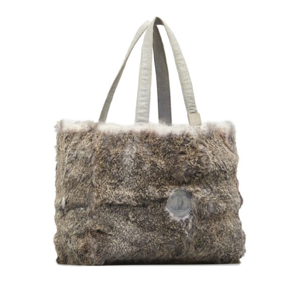 upqccp9sxvkajhtg 2 CHANEL Cocomark Handbag Tote Bag Gray Rabbit Fur Suede