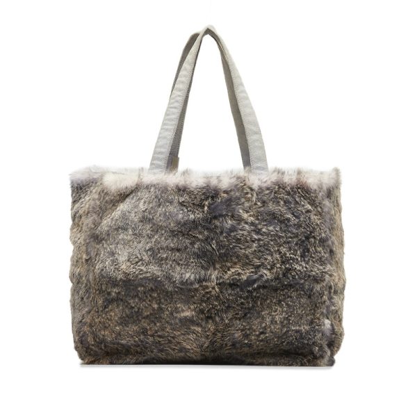 upqccp9sxvkajhtg 3 CHANEL Cocomark Handbag Tote Bag Gray Rabbit Fur Suede