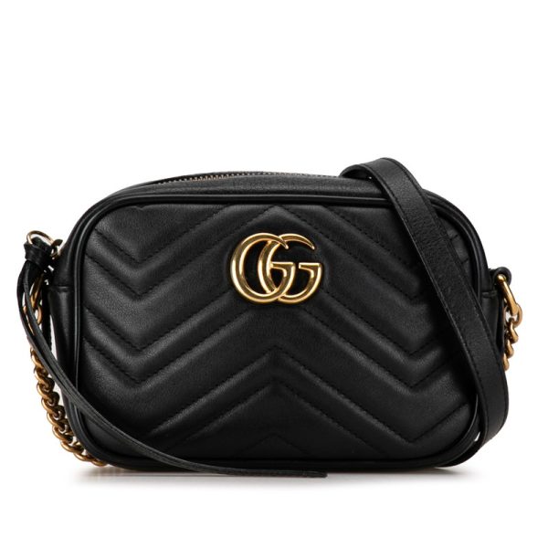 v8zfqb225fixpphr 1 Gucci GG Marmont Quilted Crossbody Chain Shoulder Bag Black Leather