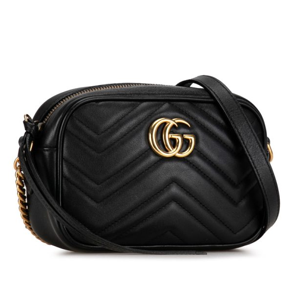 v8zfqb225fixpphr 2 Gucci GG Marmont Quilted Crossbody Chain Shoulder Bag Black Leather