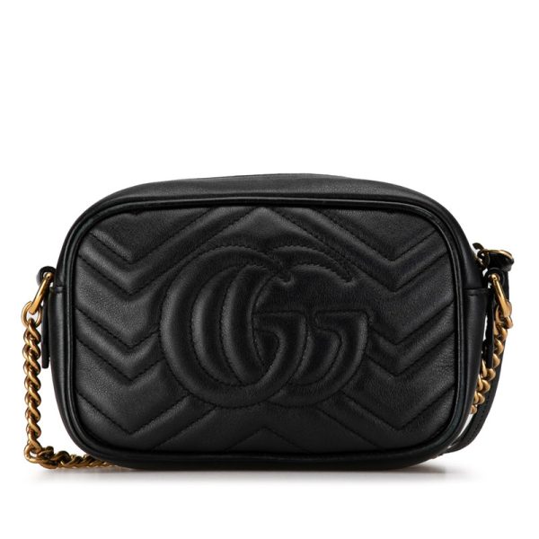 v8zfqb225fixpphr 3 Gucci GG Marmont Quilted Crossbody Chain Shoulder Bag Black Leather