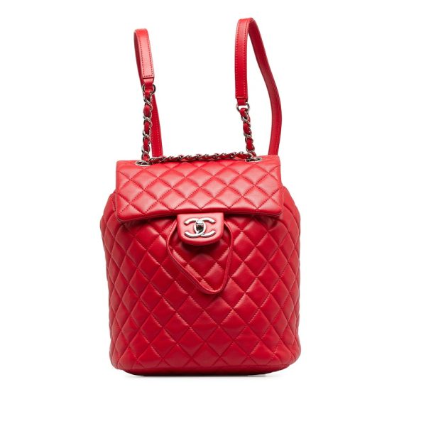 vady9451w9v6csoi 1 CHANEL Matelasse Coco Mark Silver Hardware Chain Rucksack Backpack Red Lambskin