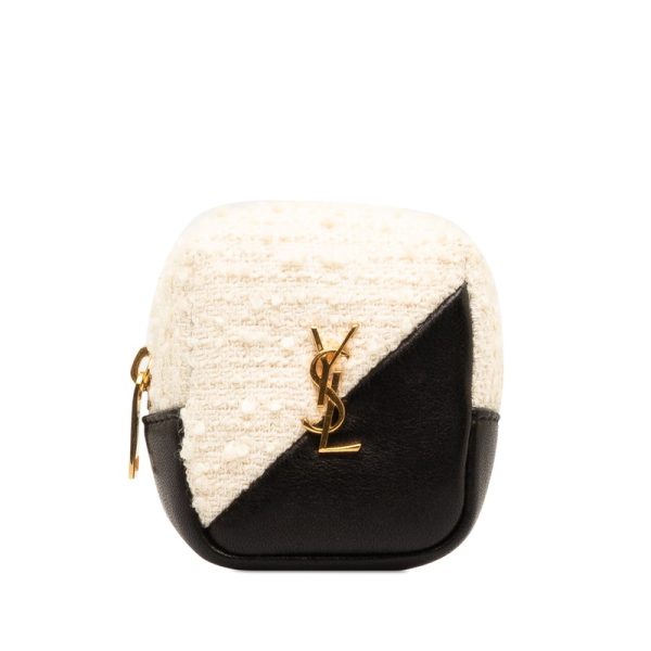 vtsiz1jsckgv7npc 1 Saint Laurent Jamie Cube Pouch Charm White Black Canvas Leather