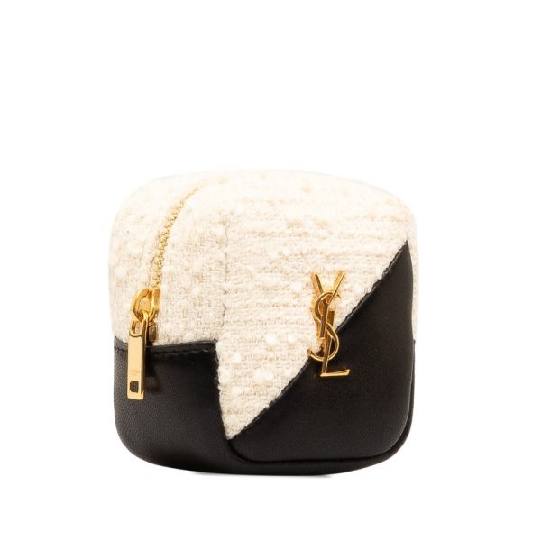 vtsiz1jsckgv7npc 2 Saint Laurent Jamie Cube Pouch Charm White Black Canvas Leather