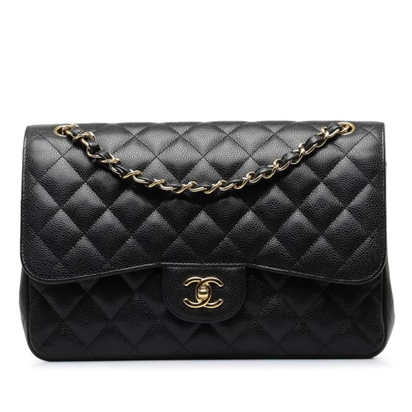 vyhxr6e9409o9i0i 1 CHANEL Deca Matelasse 30 Coco Mark Double Flap Chain Shoulder Bag Black Caviar Skin