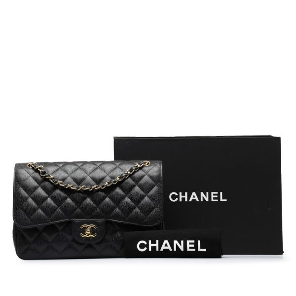 vyhxr6e9409o9i0i 18 CHANEL Deca Matelasse 30 Coco Mark Double Flap Chain Shoulder Bag Black Caviar Skin