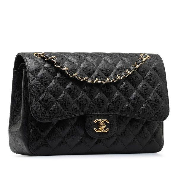 vyhxr6e9409o9i0i 2 CHANEL Deca Matelasse 30 Coco Mark Double Flap Chain Shoulder Bag Black Caviar Skin