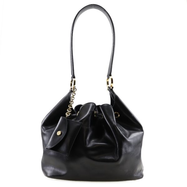 w182523288 1 Salvatore Ferragamo Shoulder Bag Gancini Leather Black Drawstring