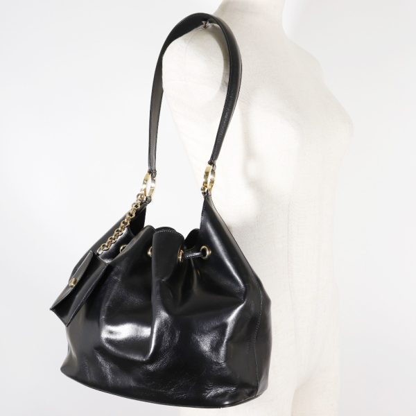 w182523288 15 Salvatore Ferragamo Shoulder Bag Gancini Leather Black Drawstring