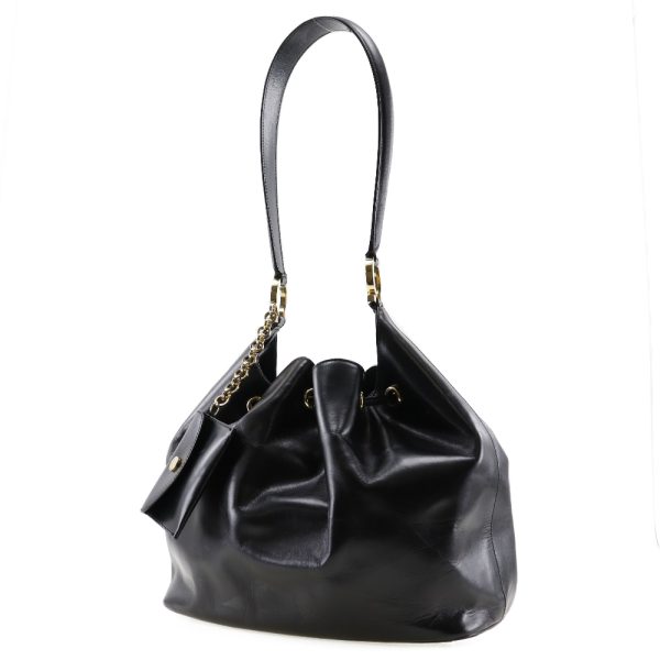 w182523288 2 Salvatore Ferragamo Shoulder Bag Gancini Leather Black Drawstring