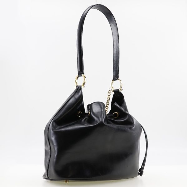 w182523288 3 Salvatore Ferragamo Shoulder Bag Gancini Leather Black Drawstring