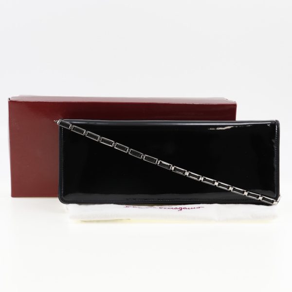 w182523292 16 Salvatore Ferragamo Chain Shoulder Bag 2WAY Clutch Enamel Black