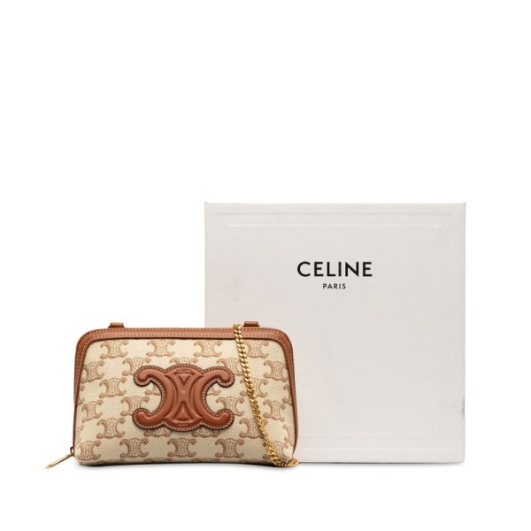 wa29accvslgdr99m 11 Celine Triomphe Chain Shoulder Bag Beige Brown PVC Leather