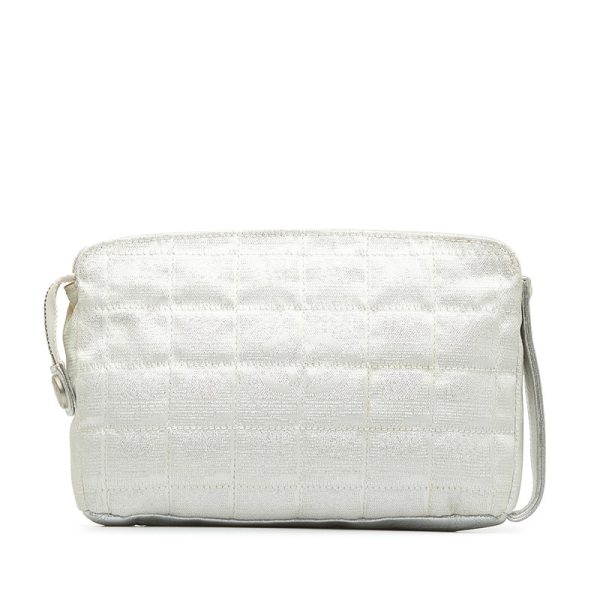 wjyv0krkgxe8l8fy 3 CHANEL New Travel Line Pouch Silver White Nylon Leather