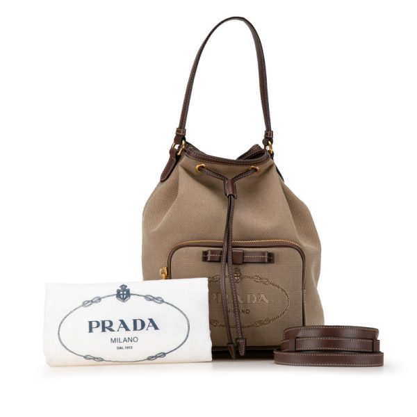 xkjskco36h2yys5k 11 Prada Logo Jacquard Handbag Shoulder Bag 2WAY Brown Khaki