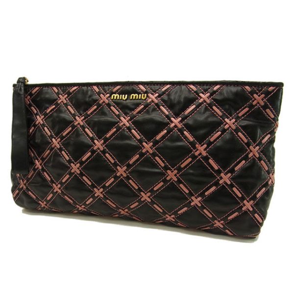 y1506 Miu Miu Clutch Bag Black Pink Gold