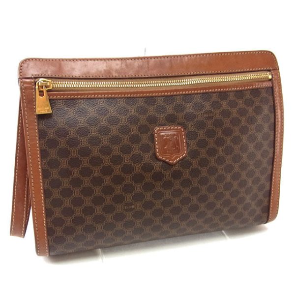 y2729 Celine Clutch Bag Macadam Brown Light Brown Gold