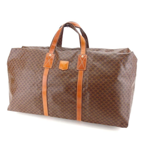 y4810 Celine Boston Travel Bag Macadam Brown Gold