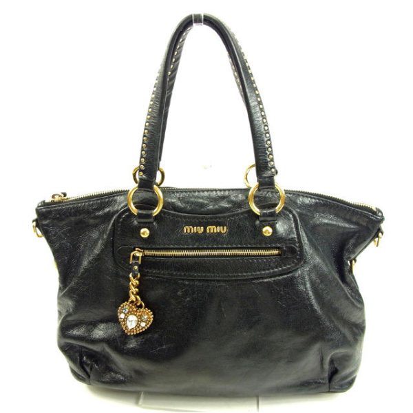 y5187 Miu Miu Handbag One Shoulder Heart Black Gold