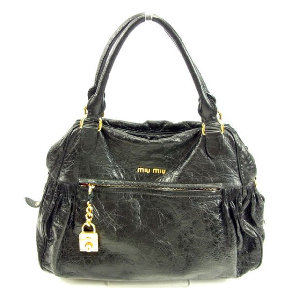 y5207 Miu Miu Handbag Back One Shoulder Black Leather Bag