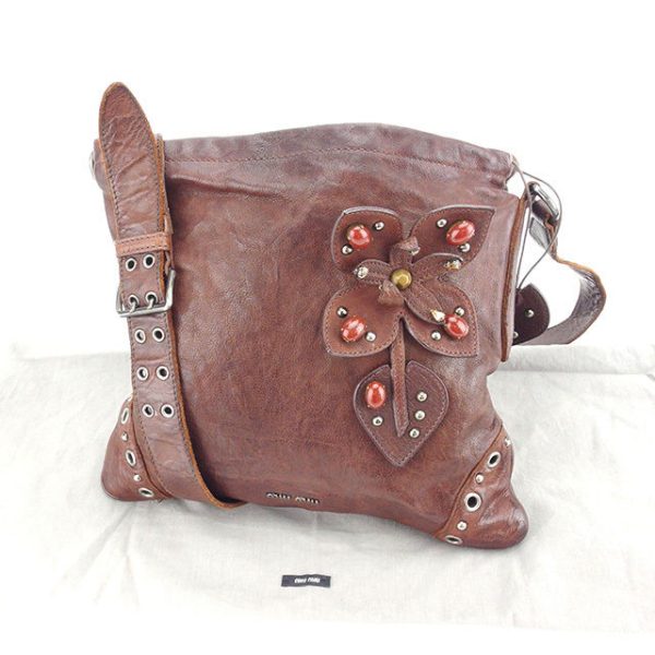 y5910 Miu Miu Shoulder Bag Back Shoulder Brown x Silver Leather