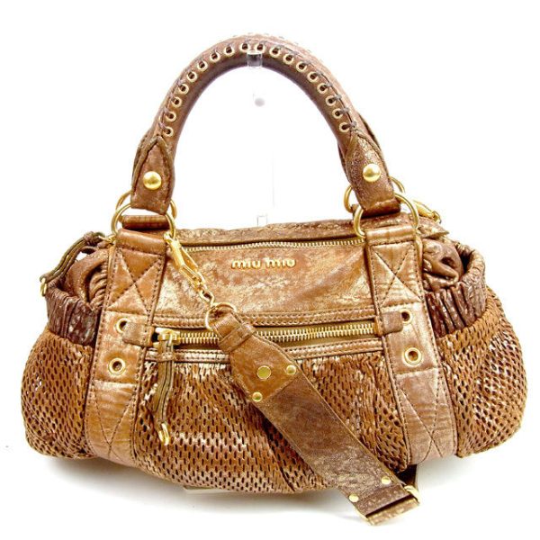 y6624 Miu Miu Boston 2way Shoulder Bag Gold Leather