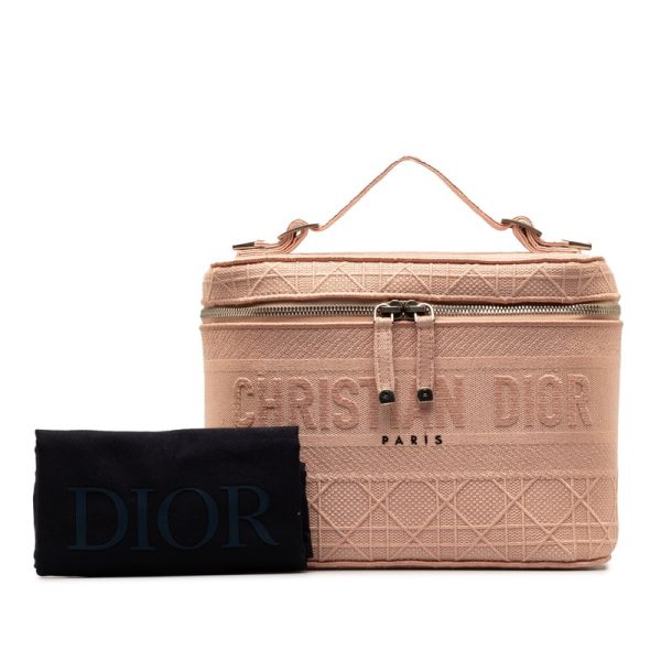 ya04tk8exkbdleen 11 Dior Cannage Logo Embroidery Vanity Bag Handbag Pink Canvas