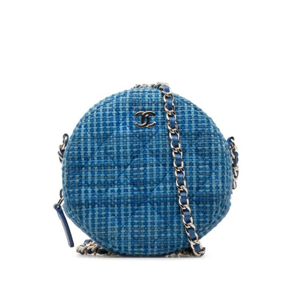 yj3hbt5xmkt8jet7 1 CHANEL Cocomark Chain Shoulder Bag Blue Silver Tweed Leather