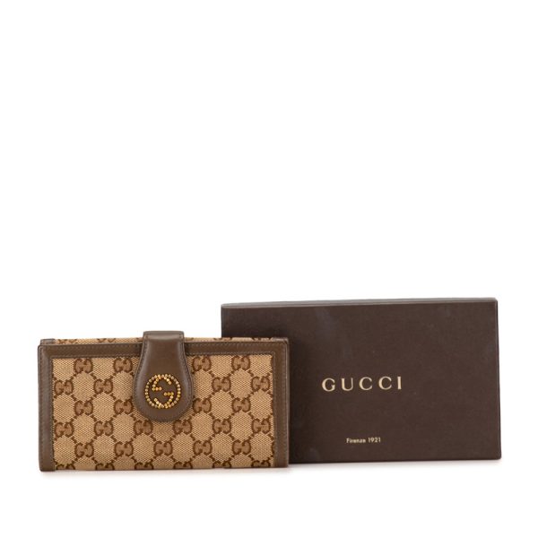 yq95lkpuj355mvr0 10 Gucci GG Canvas Interlocking G Studded Long Wallet 269970 Brown Canvas Leather