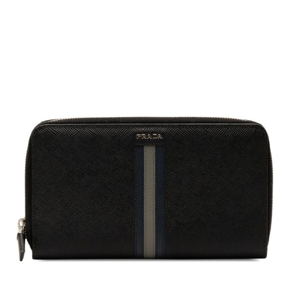 yqryrbtqwx2fxex5 1 Prada Saffiano Round Zipper Long Wallet Black Leather