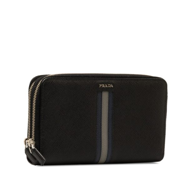 yqryrbtqwx2fxex5 2 Prada Saffiano Round Zipper Long Wallet Black Leather