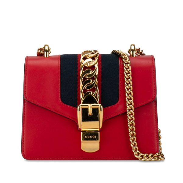 yu5f3k9tx0kg28bg 1 Gucci Sherry Line Sylvie Mini Crossbody Chain Red Leather