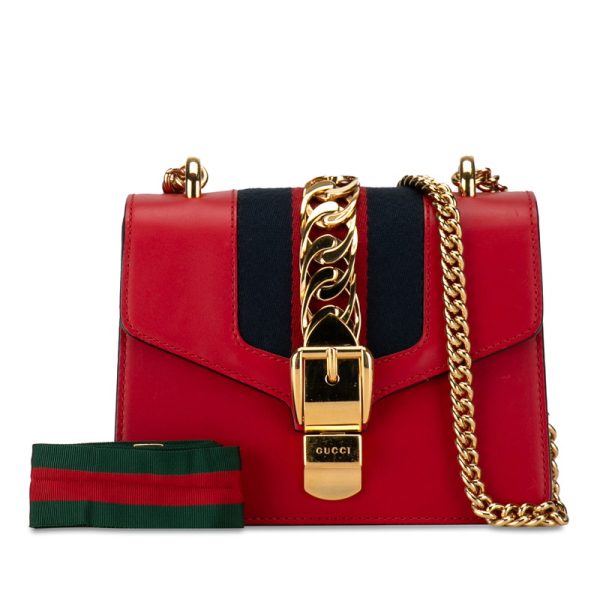 yu5f3k9tx0kg28bg 9 Gucci Sherry Line Sylvie Mini Crossbody Chain Red Leather