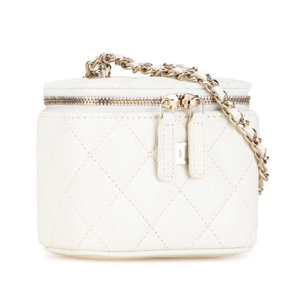 yut0mqwiflzkkjhy 1 CHANEL Matelasse CocoMark Chain Mini Vanity Bag White