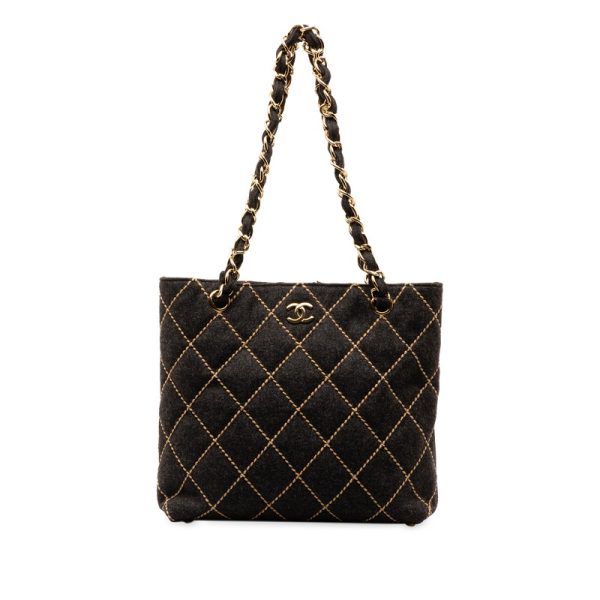 yzrqu1rna295a8un 1 CHANEL Wild Stitch Coco Mark Chain Tote Bag Shoulder Bag Black