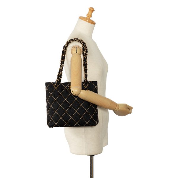 yzrqu1rna295a8un 10 CHANEL Wild Stitch Coco Mark Chain Tote Bag Shoulder Bag Black