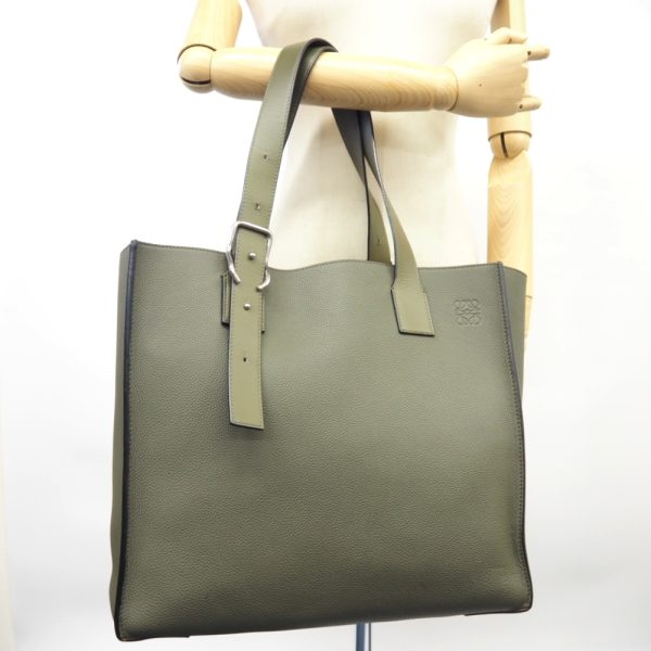 z0002700 10 LOEWE Anagram Buckle Tote Bag Khaki