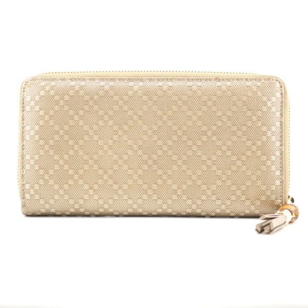 z0002725 1 GUCCI 224253 Diamante Round Zipper Bamboo Long Wallet Beige