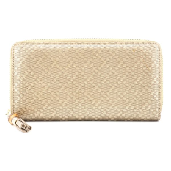 z0002725 2 GUCCI 224253 Diamante Round Zipper Bamboo Long Wallet Beige