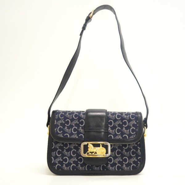 z0003173 1 CELINE Jacquard C Carriage Shoulder Bag Navy