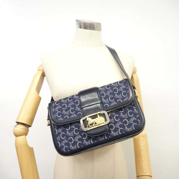 z0003173 7 CELINE Jacquard C Carriage Shoulder Bag Navy