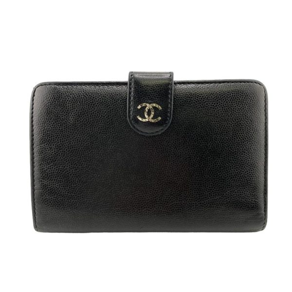 z0004297 1 CHANEL Caviar Skin Coco Mark Bifold Wallet Black