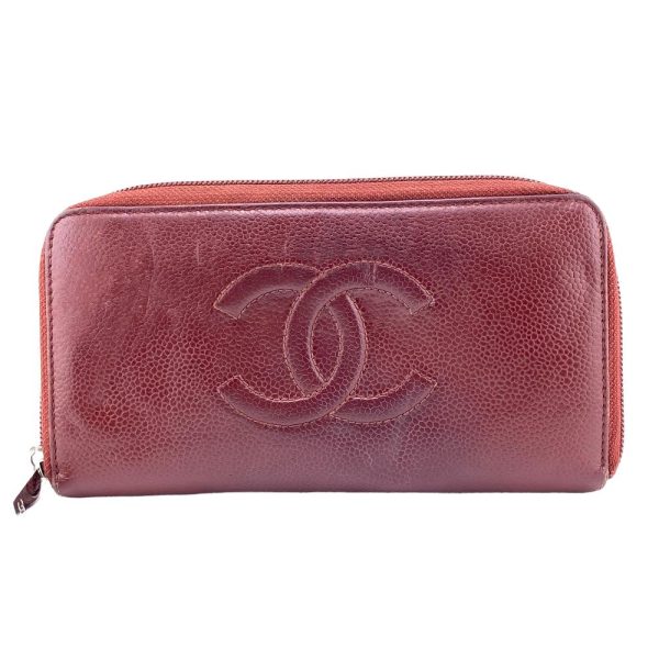 z0005041 1 CHANEL Round Zipper Coco Mark Long Wallet Wine Red